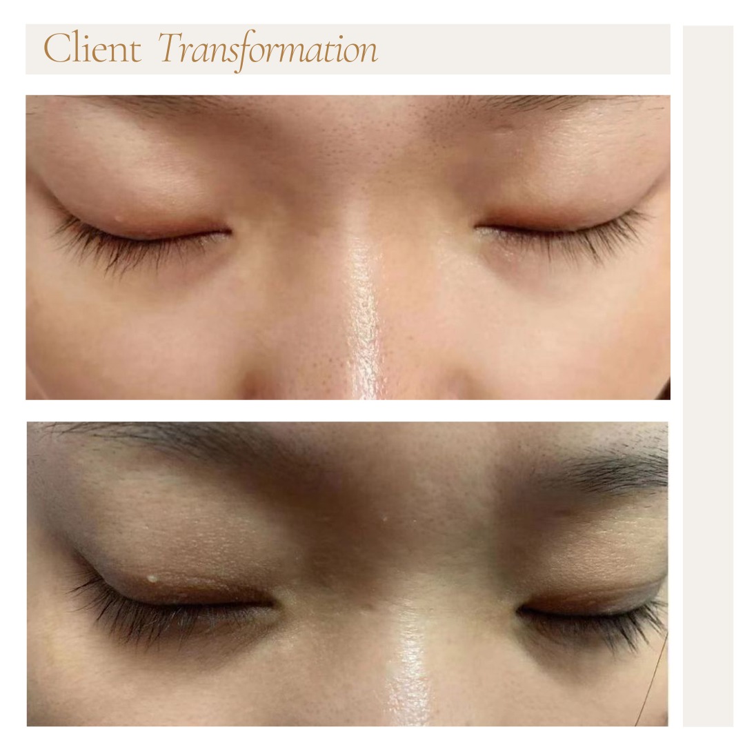 Client before and after, fuller longer lashes