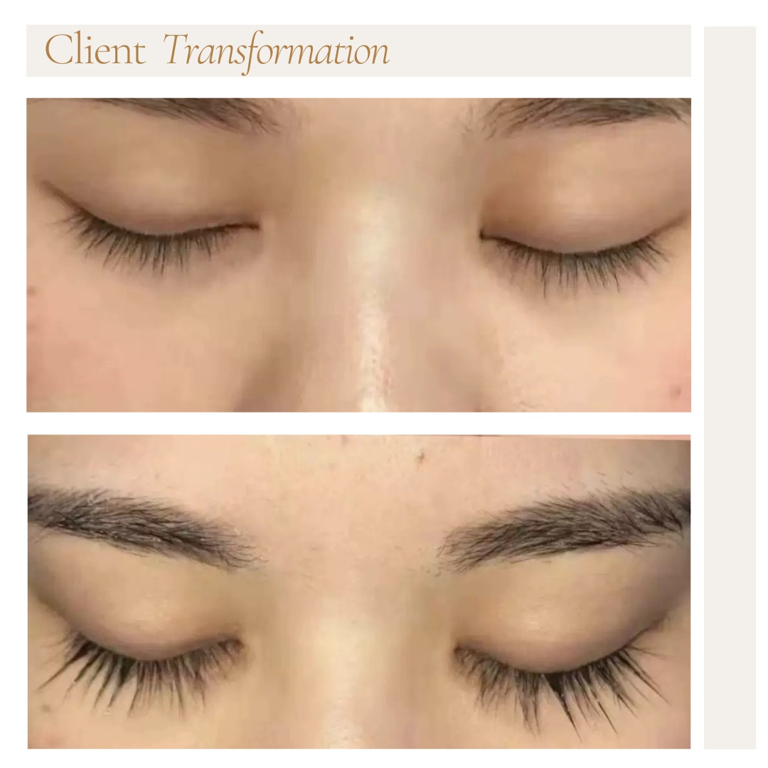 Client before and after, stronger lash line